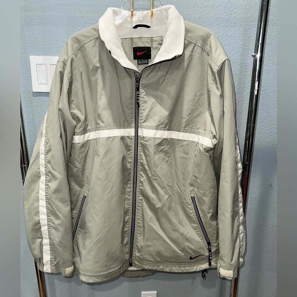 Vtg Retro NIKE Fleece Lined Colorblock Jacket Beige/White Men's‎ Sz Medium
